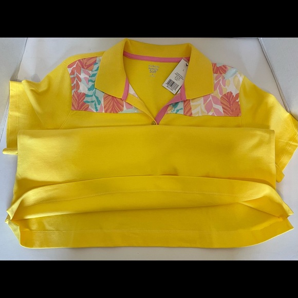 Ladies Pull Over Polo Top Kim Rogers Perfectly Soft Yellow Cotton Size XL - Picture 7 of 13